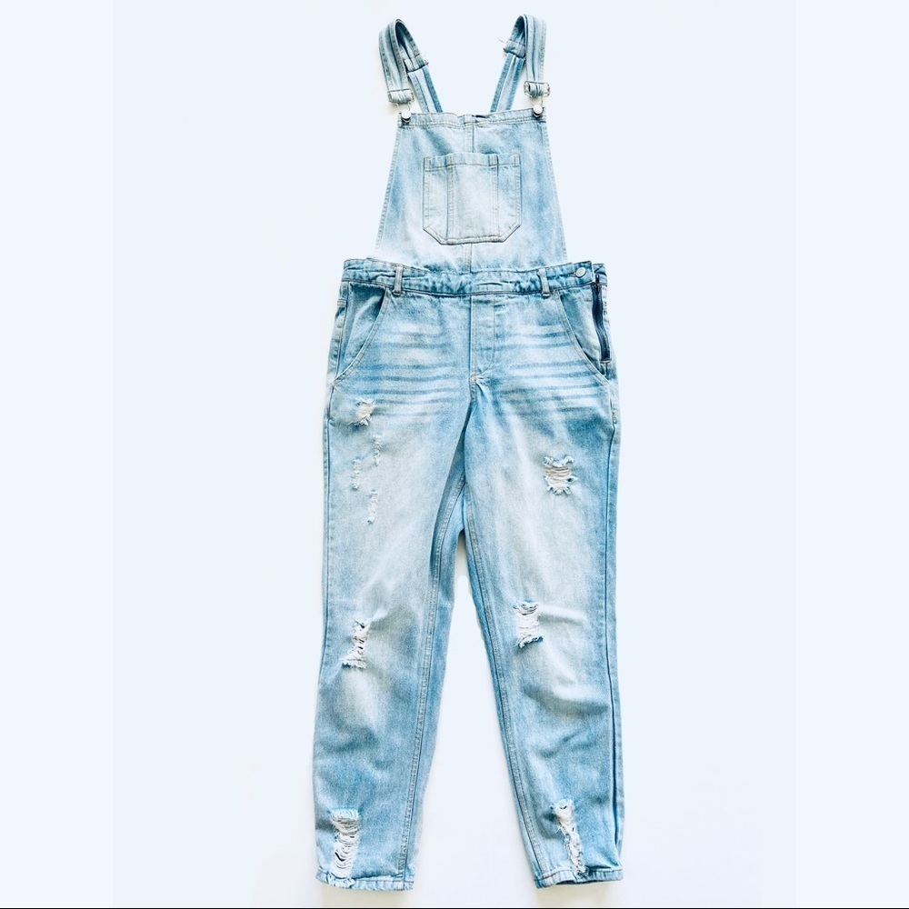 Sans Souci light washed distressed denim overalls - Picture 1 of 5